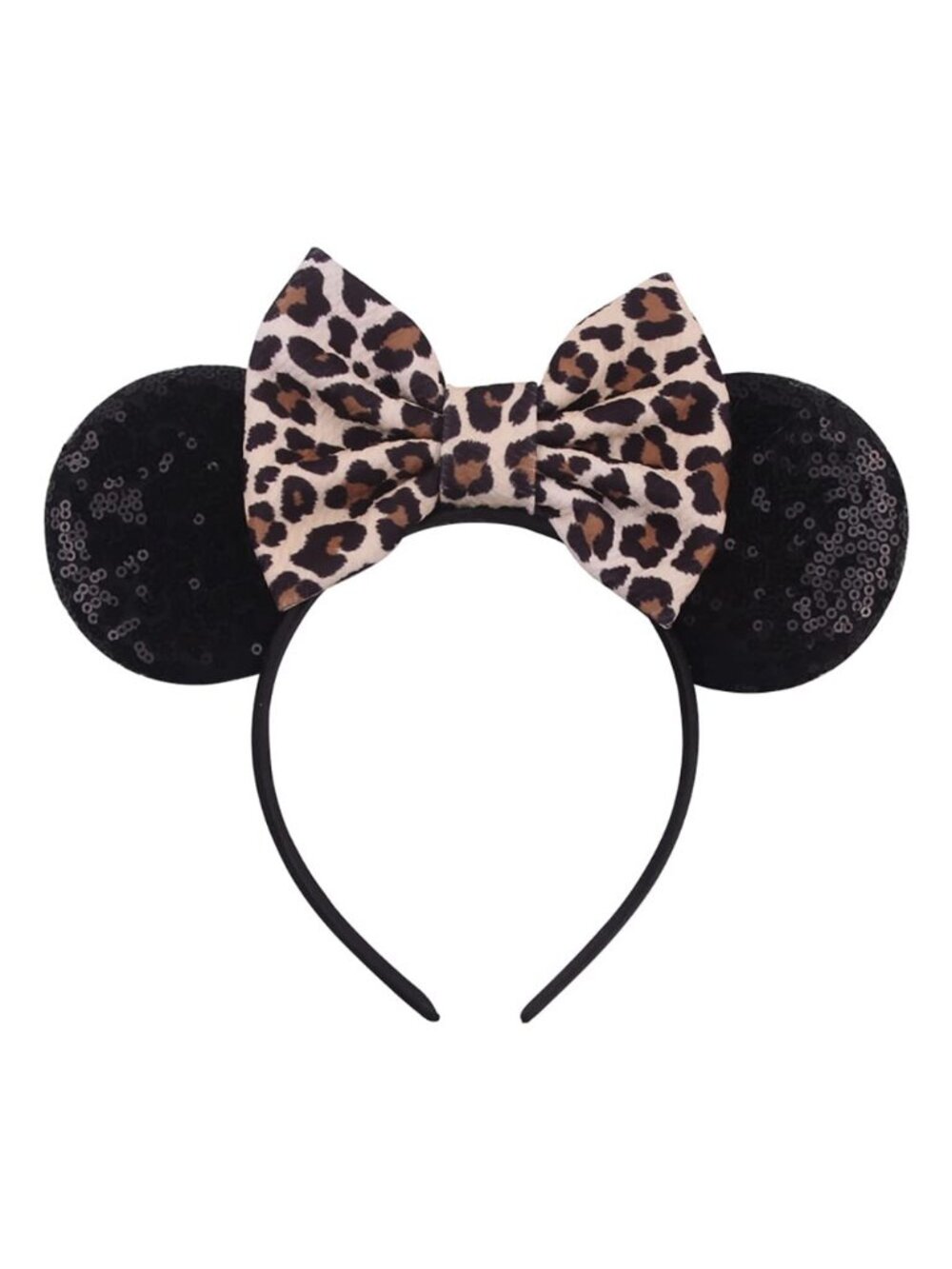 Women Leopard Black Shiny Bow Mickey Mouse Hair Headband For Cosplay
